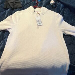 RAINFOREST Men's Cream Waffle-Knit Zip Mock Collar Sweater